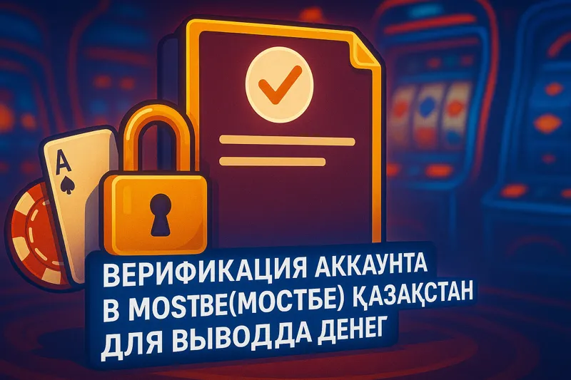 Казино фонында құжат пен құлып бейнеленген иллюстрация, бұл Mostbet Қазақстан-да қаражат шығару үшін аккаунтты верификациялауды білдіреді.